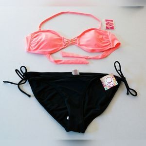NWT- Candies Neon Coral Pink and Black Bikini XL